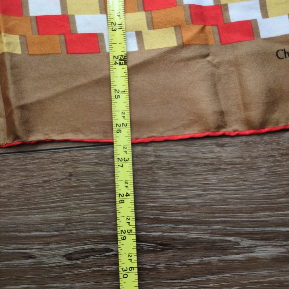 Vtg Christian Dior Silk Scarf Brown Red Geometric Brick Logo Italy Made 26in